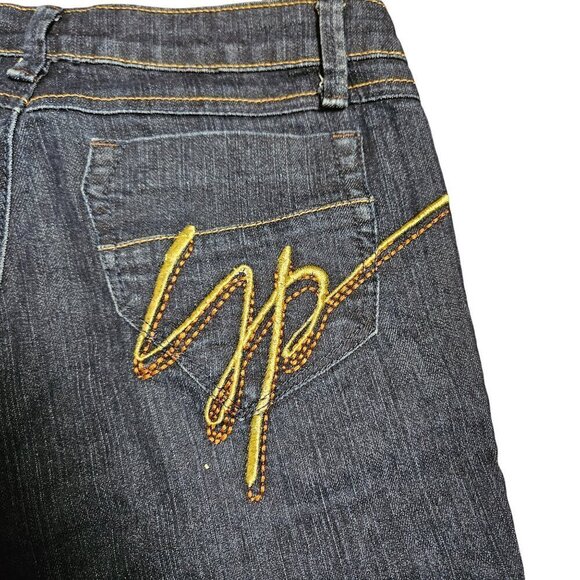 Southpole Flared Jeans Logo Embroidered Pocket Dark Wash Denim Womens 11x32 Y2K - Picture 5 of 10